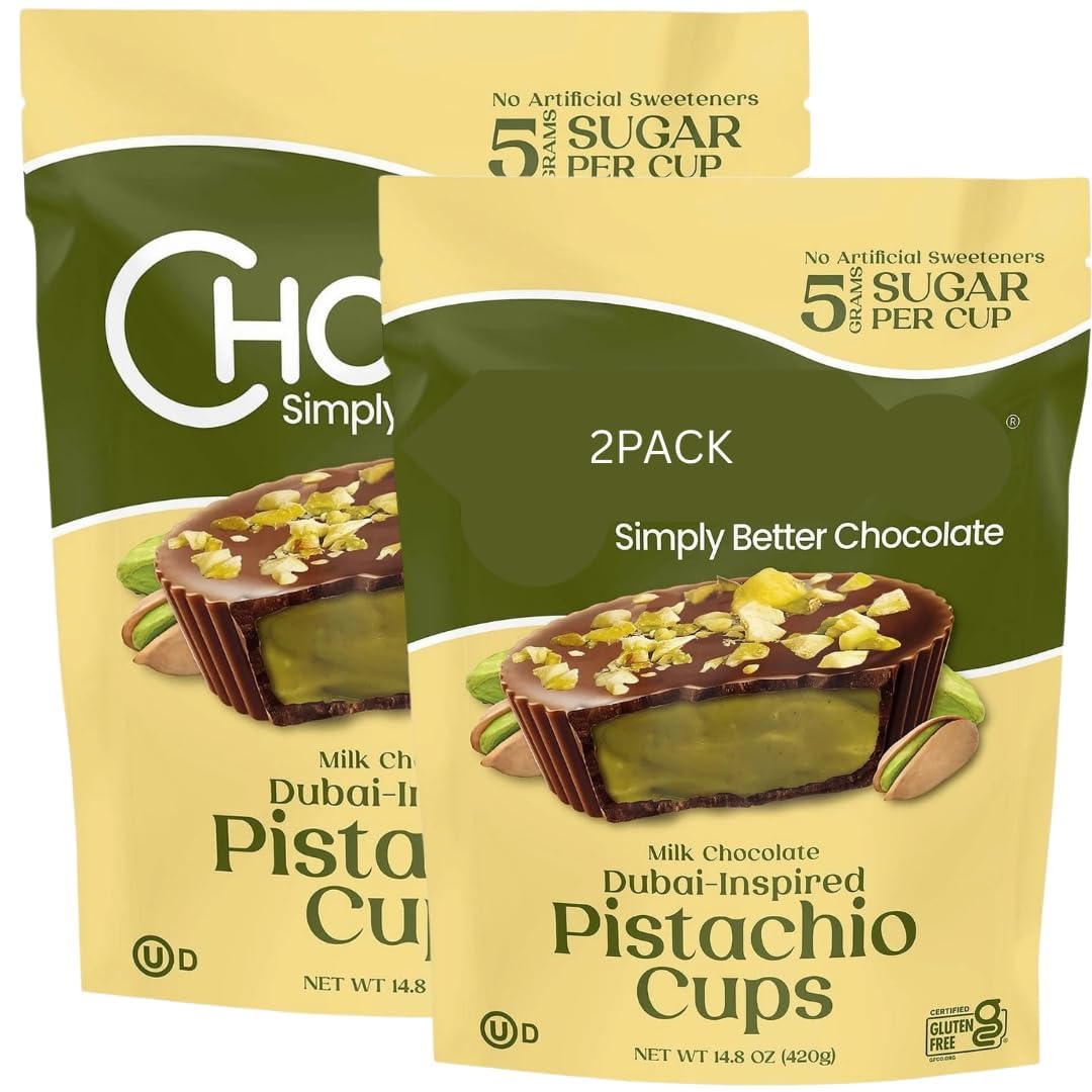 Milk Dubai Chocolate Inspired Pistachio Cups, Individually Wrapped Milk Chocolate with Pistachio Filling, 14.8 oz (30 Cups) – Pack of 2