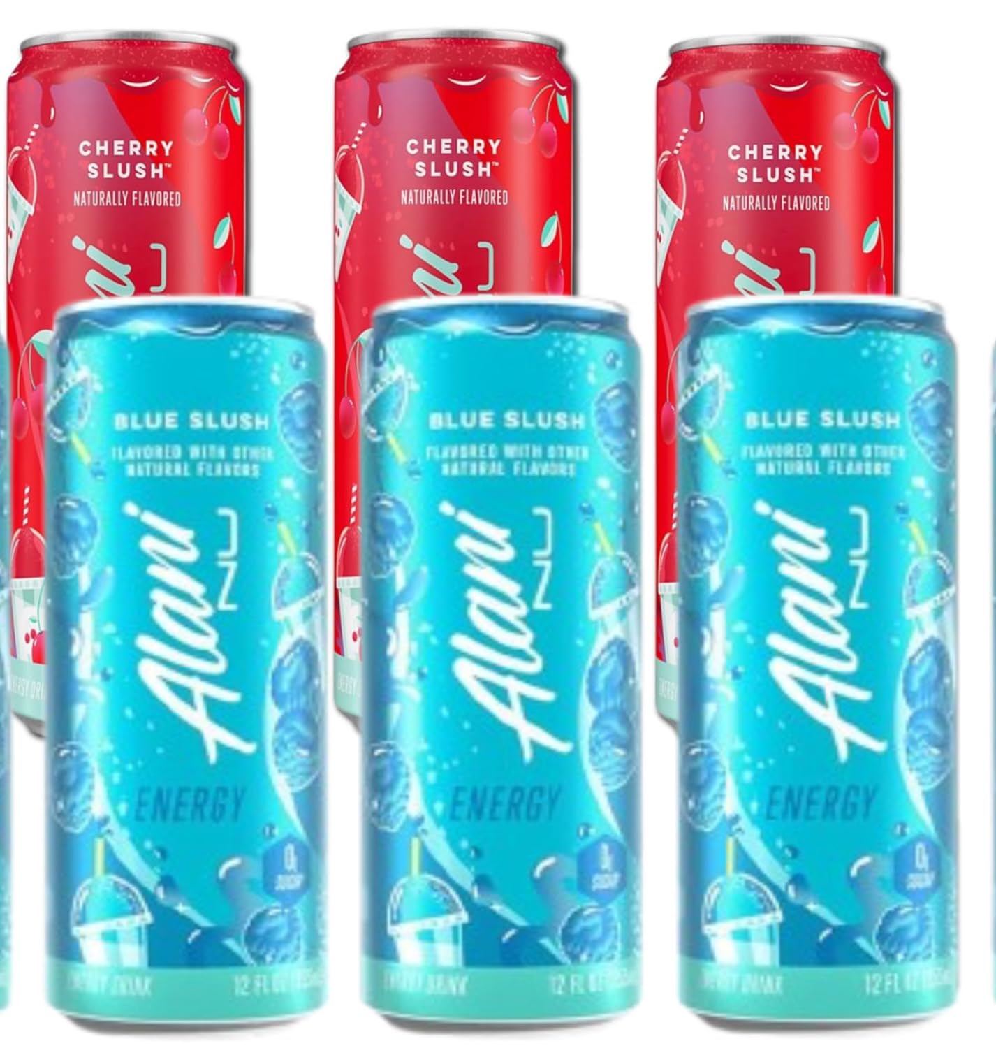 New Alani Sugar Free Energy Drinks Variety Pack,12 oz (6 Pack) Cherry Slush, Blue Slush