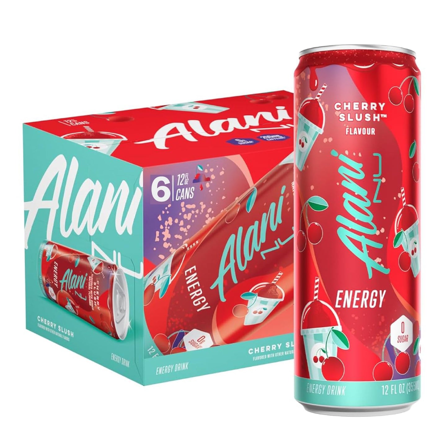 NEW Alani Energy Drinks CHERRY SLUSH Sugar Free, Low Calorie,12 Fl Oz, (6 pack)