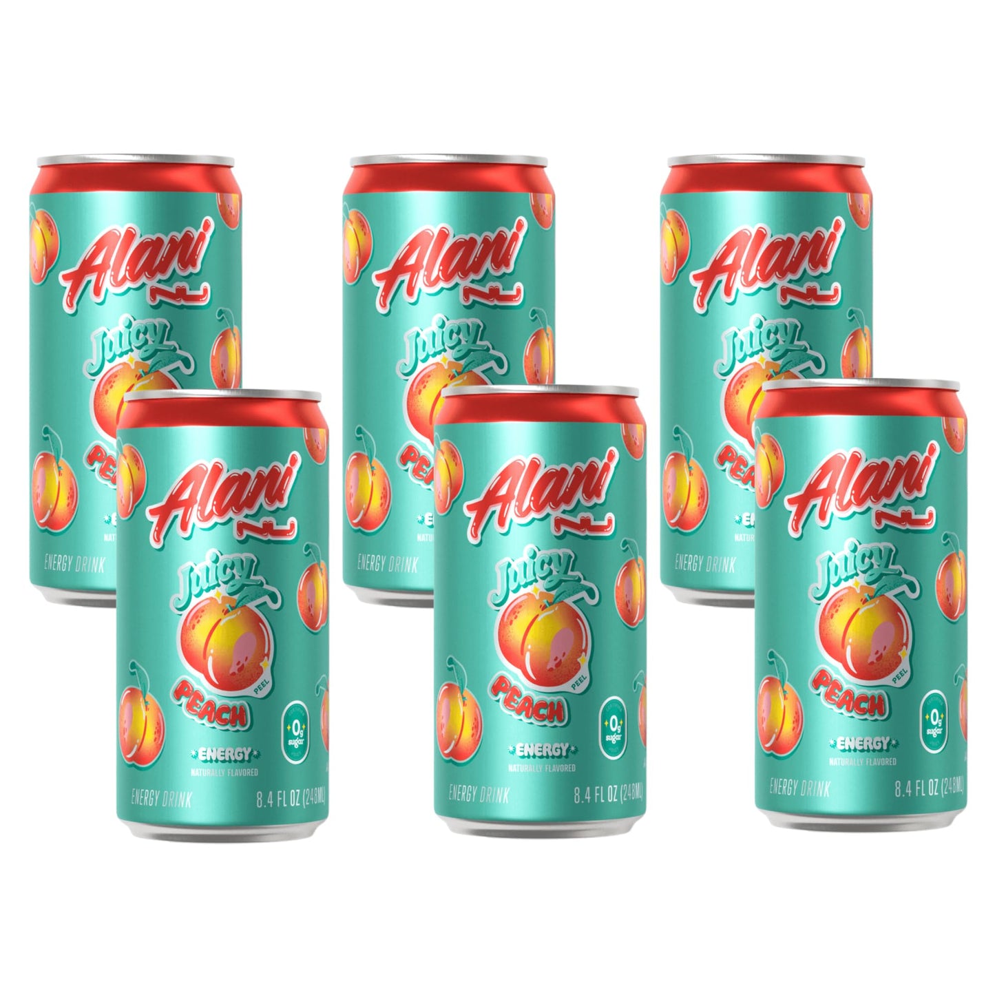 New Alani Sugar Free Energy Drink - Juicy Peach, Mini Cans 8.4 fl oz, (6 Pack)