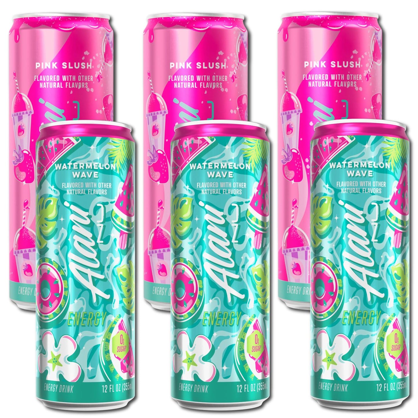 New Alani Energy Drinks Variety Pack Watermelon Wave, Pink Slush Flavors Sugar-Free, Low-Calorie, 200mg Caffeine, Energy Boost Drink 12 fl oz (Pack of 6)