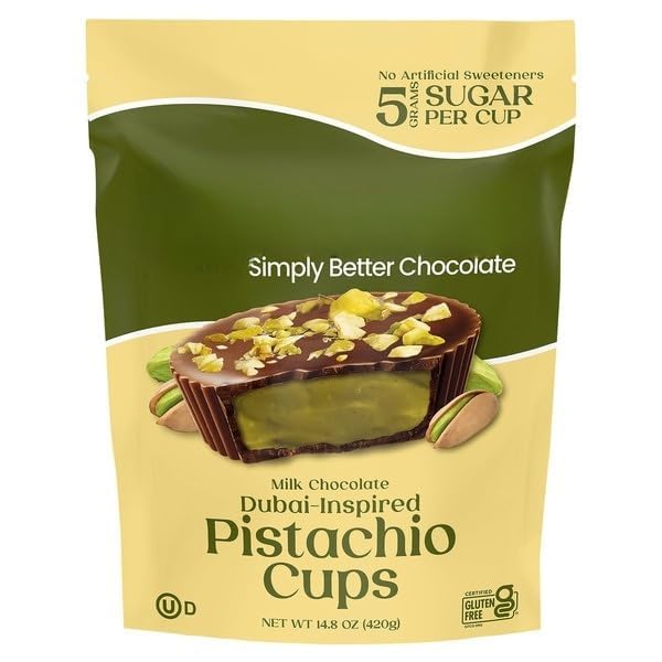 Milk Dubai Chocolate Inspired Pistachio Cups, Individually Wrapped Milk Chocolate with Pistachio Filling, 14.8 oz