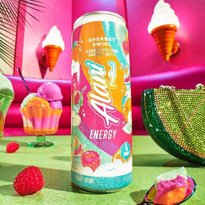 New Alani Sherbet Swirl Energy Drinks, Sugar Free, Low Calorie Energy Drinks, 12 Fl Oz Cans, 6 Pack