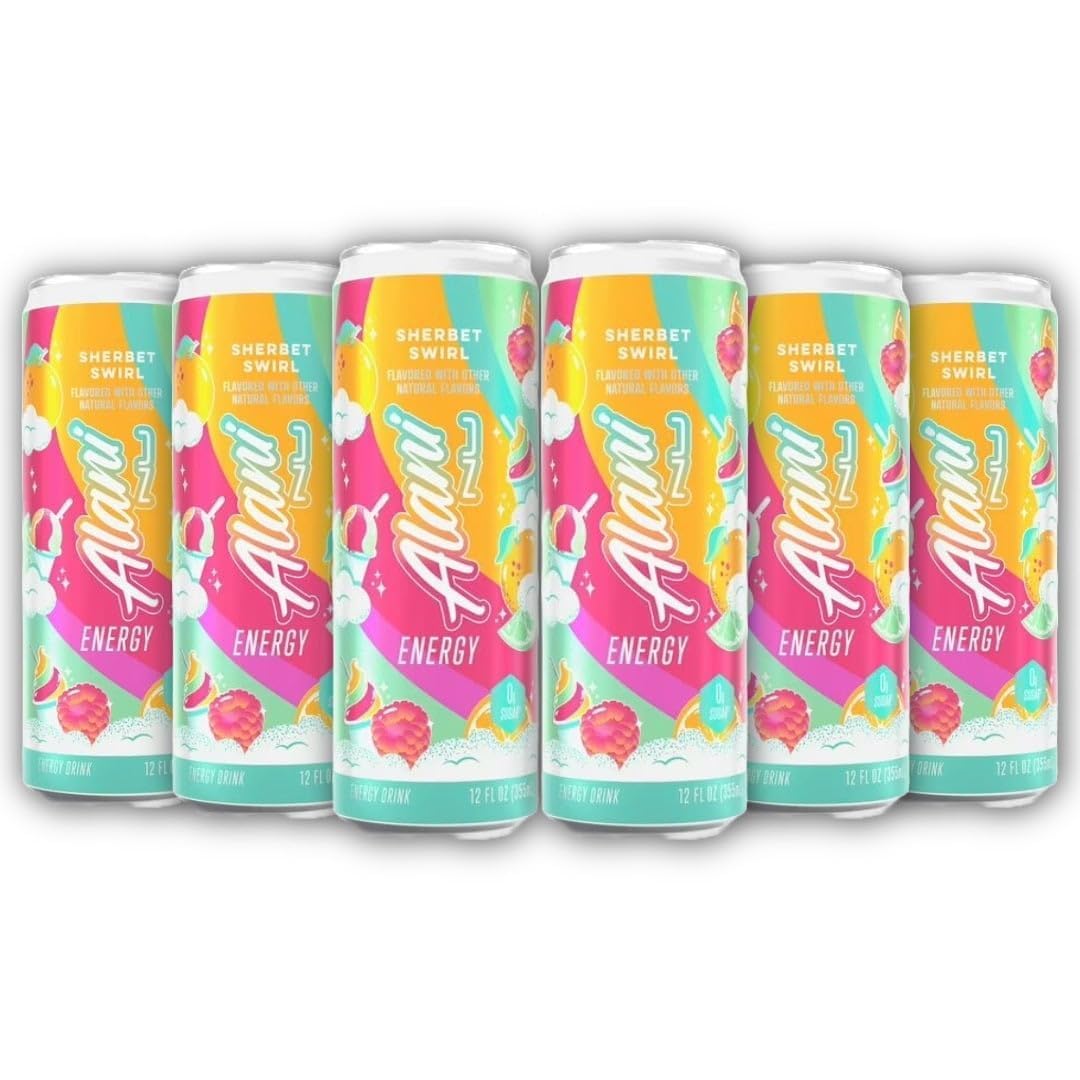 New Alani Sherbet Swirl Energy Drinks, Sugar Free, Low Calorie Energy Drinks, 12 Fl Oz Cans, 6 Pack