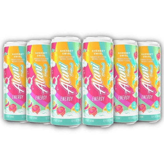 New Alani Sherbet Swirl Energy Drinks, Sugar Free, Low Calorie Energy Drinks, 12 Fl Oz Cans, 6 Pack