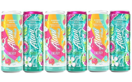 New Alani Energy Drink Sherbet Swirl & Watermelon Wave – 200mg Caffeine | Antioxidants | Biotin, B Vitamins | Zero Sugar | 15 Calories or Less | 12 Oz Cans | (6 Cans – 3 of Each Flavor)