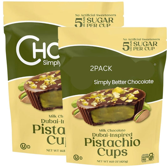 Milk Dubai Chocolate Inspired Pistachio Cups, Individually Wrapped Milk Chocolate with Pistachio Filling, 14.8 oz (30 Cups) – Pack of 2