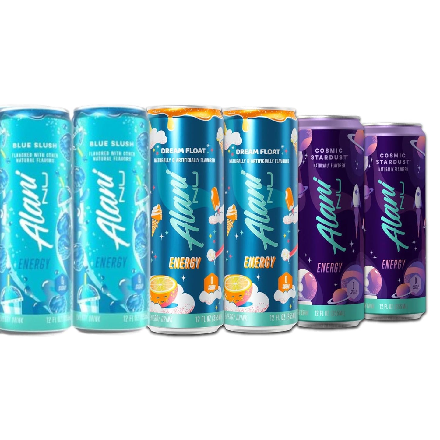 New Alani Sugar Free Energy Drinks Variety Pack, Low Calorie,200mg Caffeine, 12 oz (6 Pack)