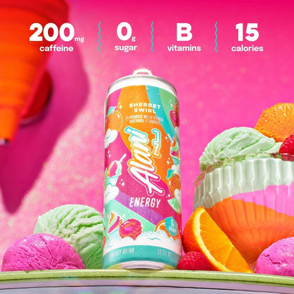 New Alani Sherbet Swirl Energy Drinks, Sugar Free, Low Calorie Energy Drinks, 12 Fl Oz Cans, 6 Pack