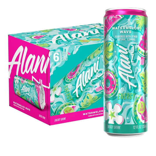 New Alani Watermelon Wave Energy Drink Low Calorie, Zero Suger Energy Boost Alani Drinks,12 Fl oz Cans (Pack Of 6) REPACKAGED BY Trendy Stuff Online