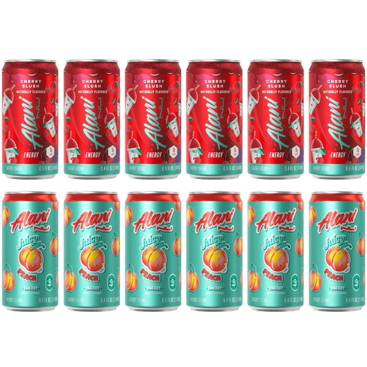 New Alani Sugar Free Energy Drinks - Juicy Peach, Cherry Slush, Mini Cans Variety Pack 8.4oz (12 Pack)
